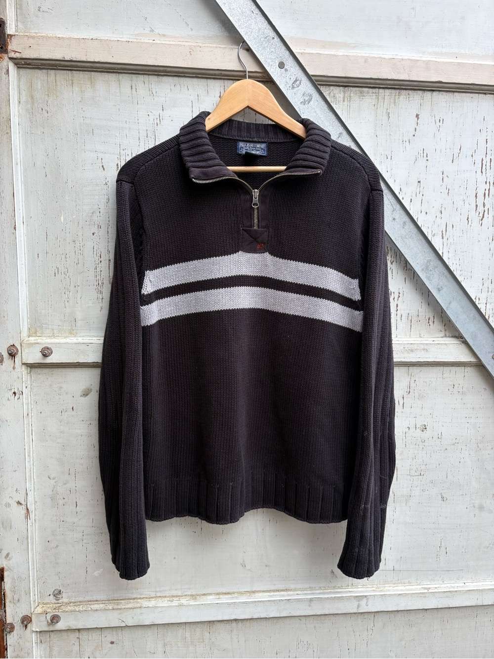 Vintage Polo Ralph Lauren Military Rugby Striped Quarter Zip Sweatshirt M